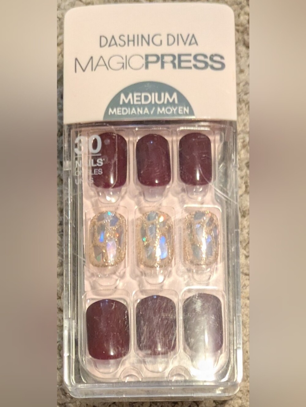Dashing Diva MagicPress Medium Burgundy Holographic Accent Press-On Nails